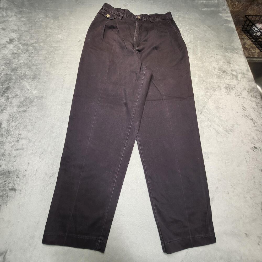 Lee Pants Womens 12 Petites Black Chino Twill Relaxed Fit Tapered Pleated